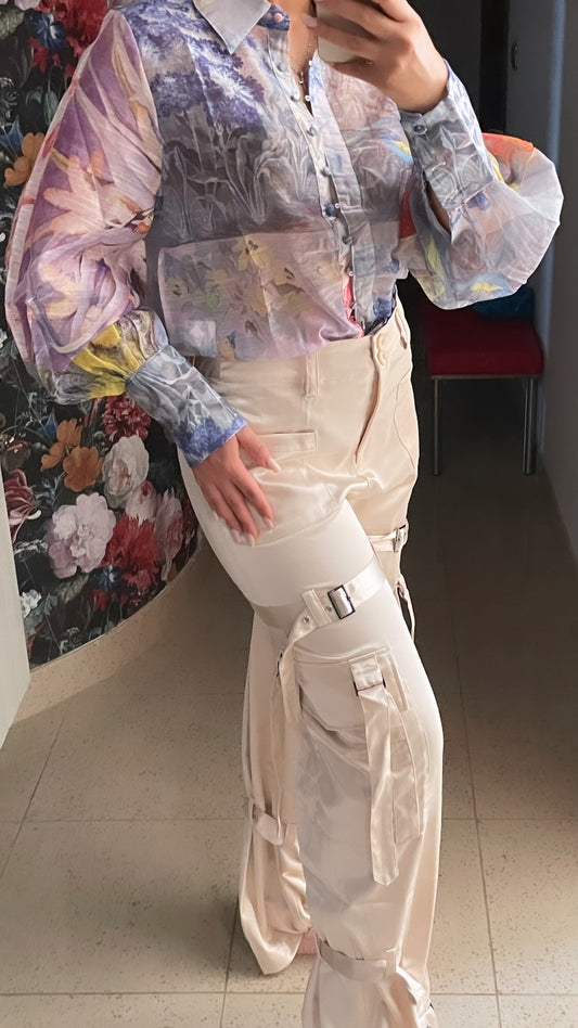 Pantaloni cargo satinati