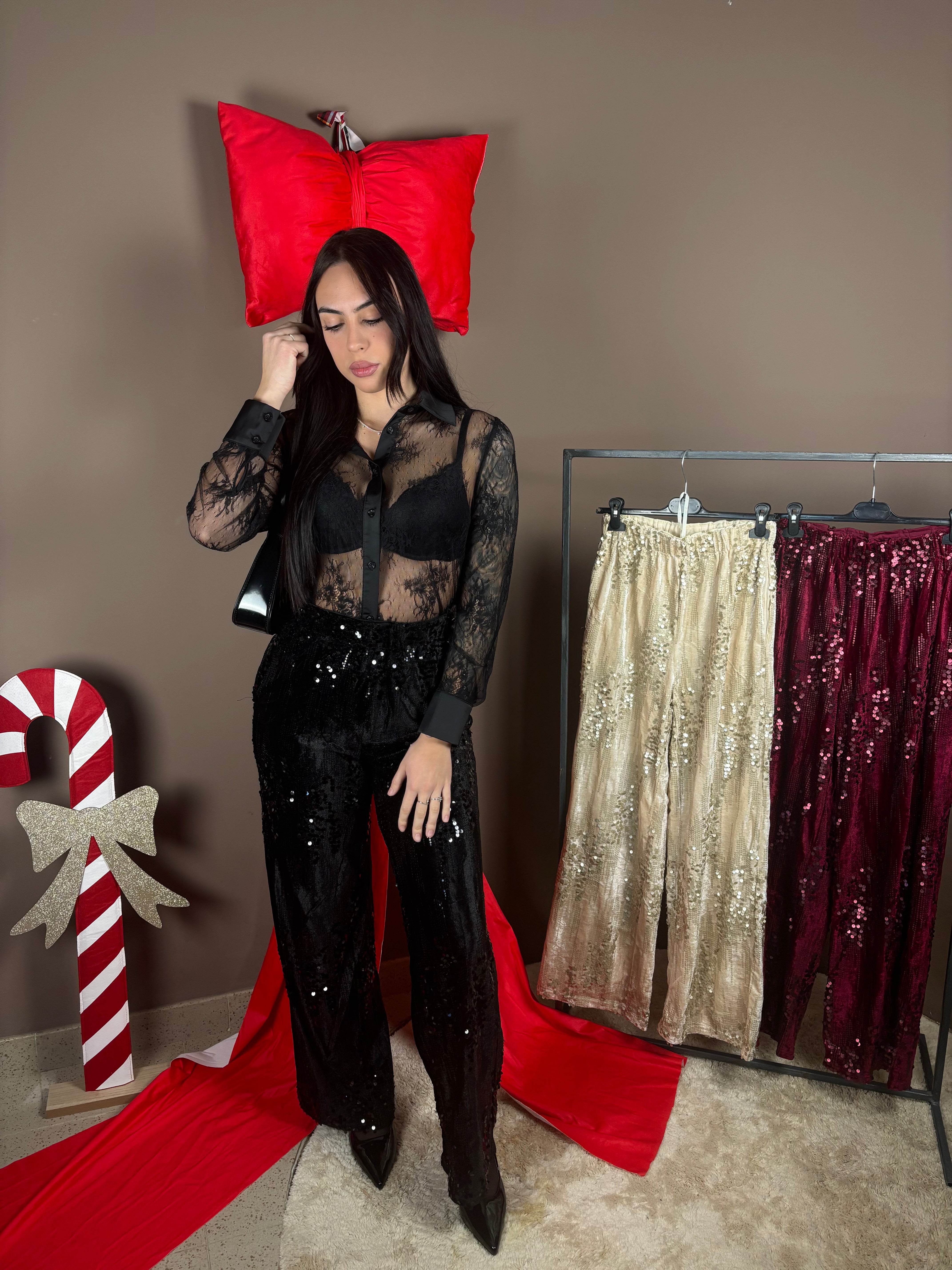 Pantaloni velluto e paillettes