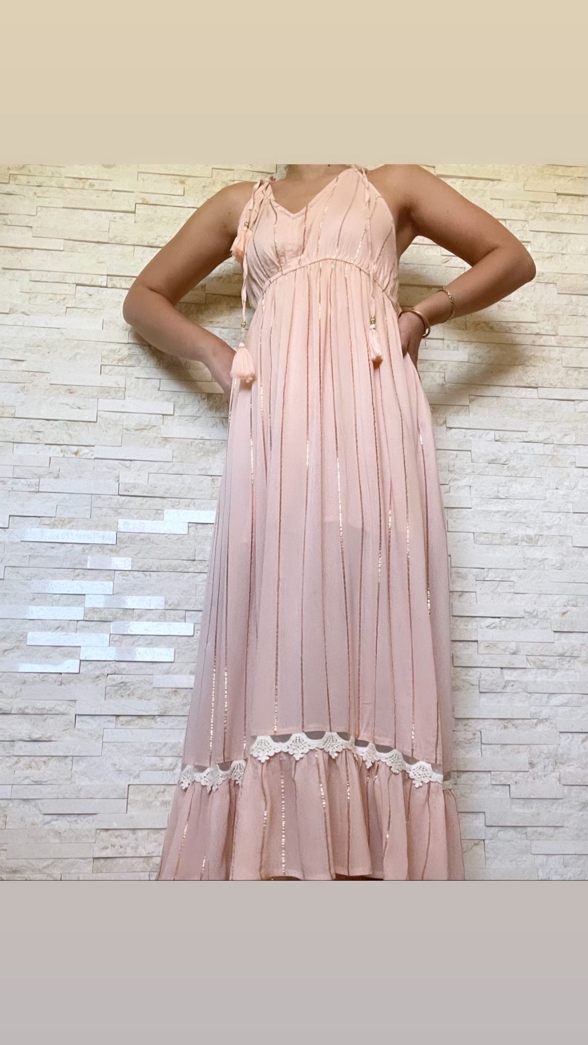 Vestito lungo oro e rosa